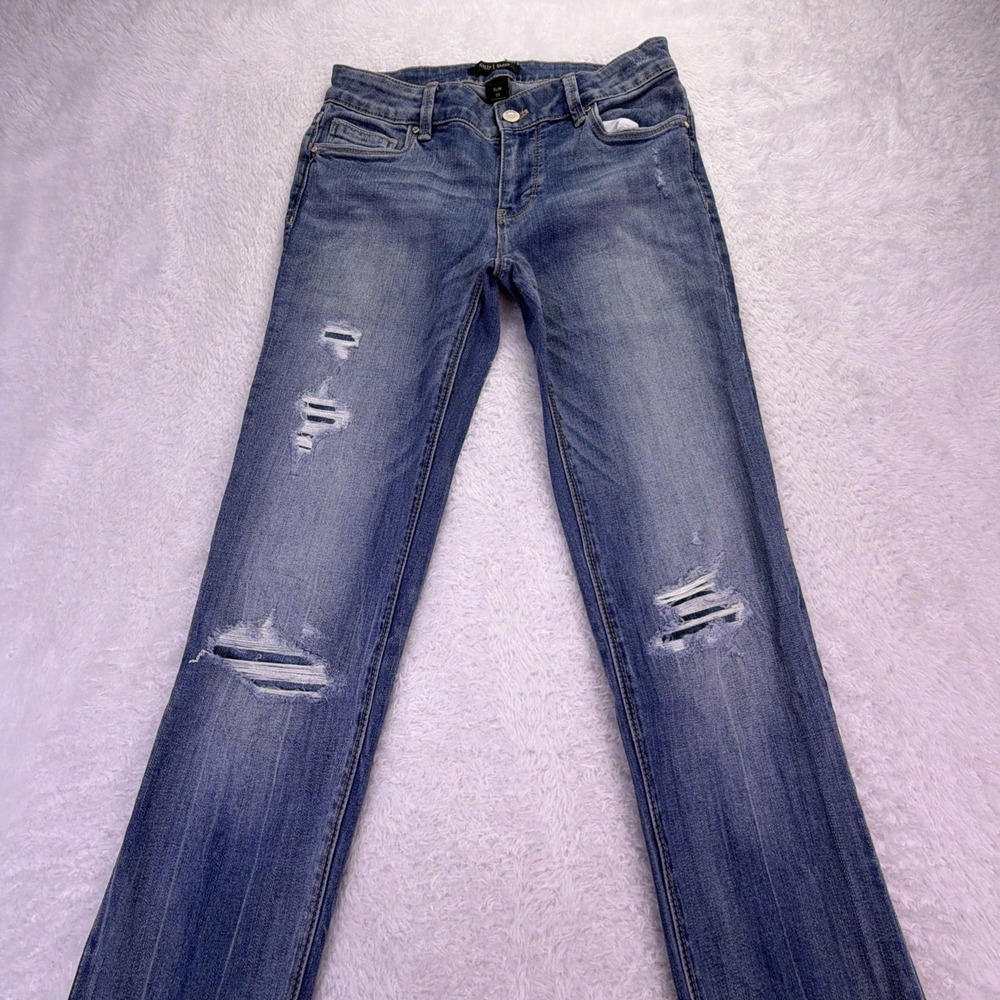 WHBM Low Rise Slim Jeans Womens Size 0R Denim Stretch Distressed 27x32 - Picture 2 of 5